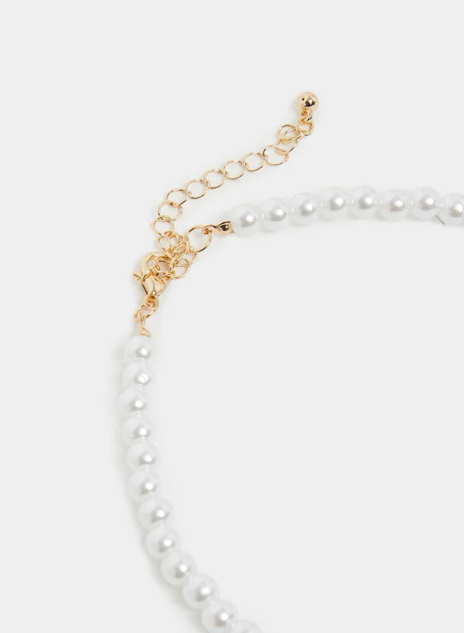 Styli  Gold Bow Pearl Beaded Necklace for Women | Best Price UAE